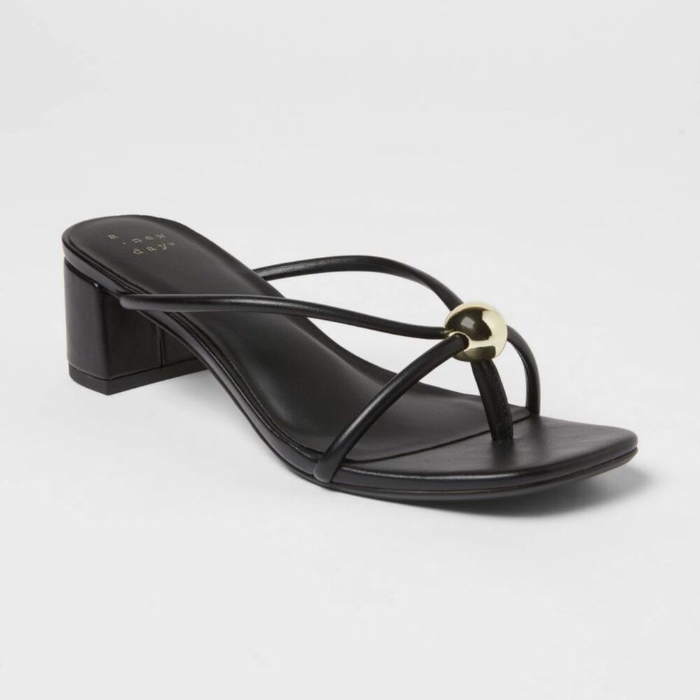 Women’s Pia Ornamented Thong Slide Heels - A New Day Black 6